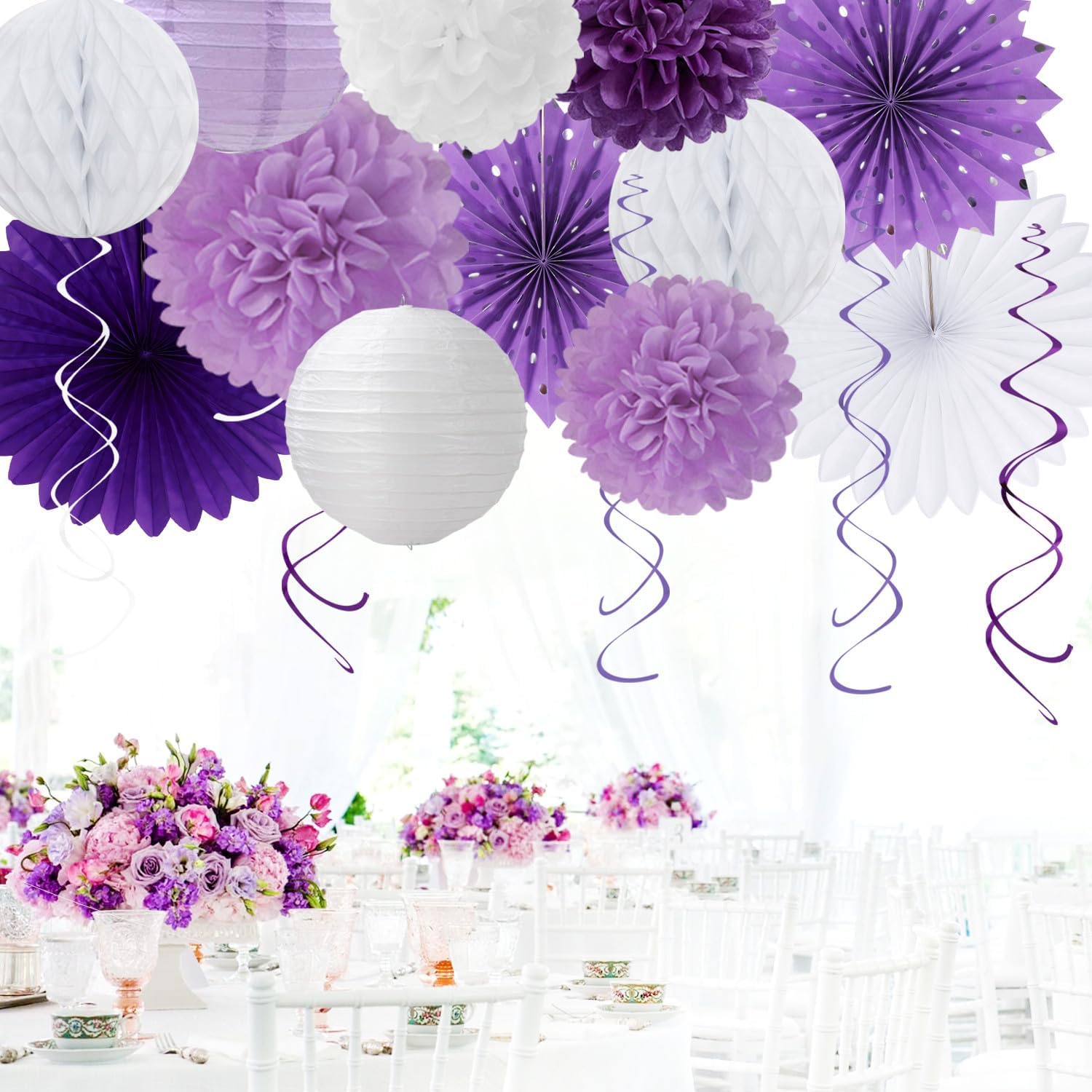 Purple Lilac-Lavender White Women Birthday Party-Decorations - 21pcs Happy Banner,Paper