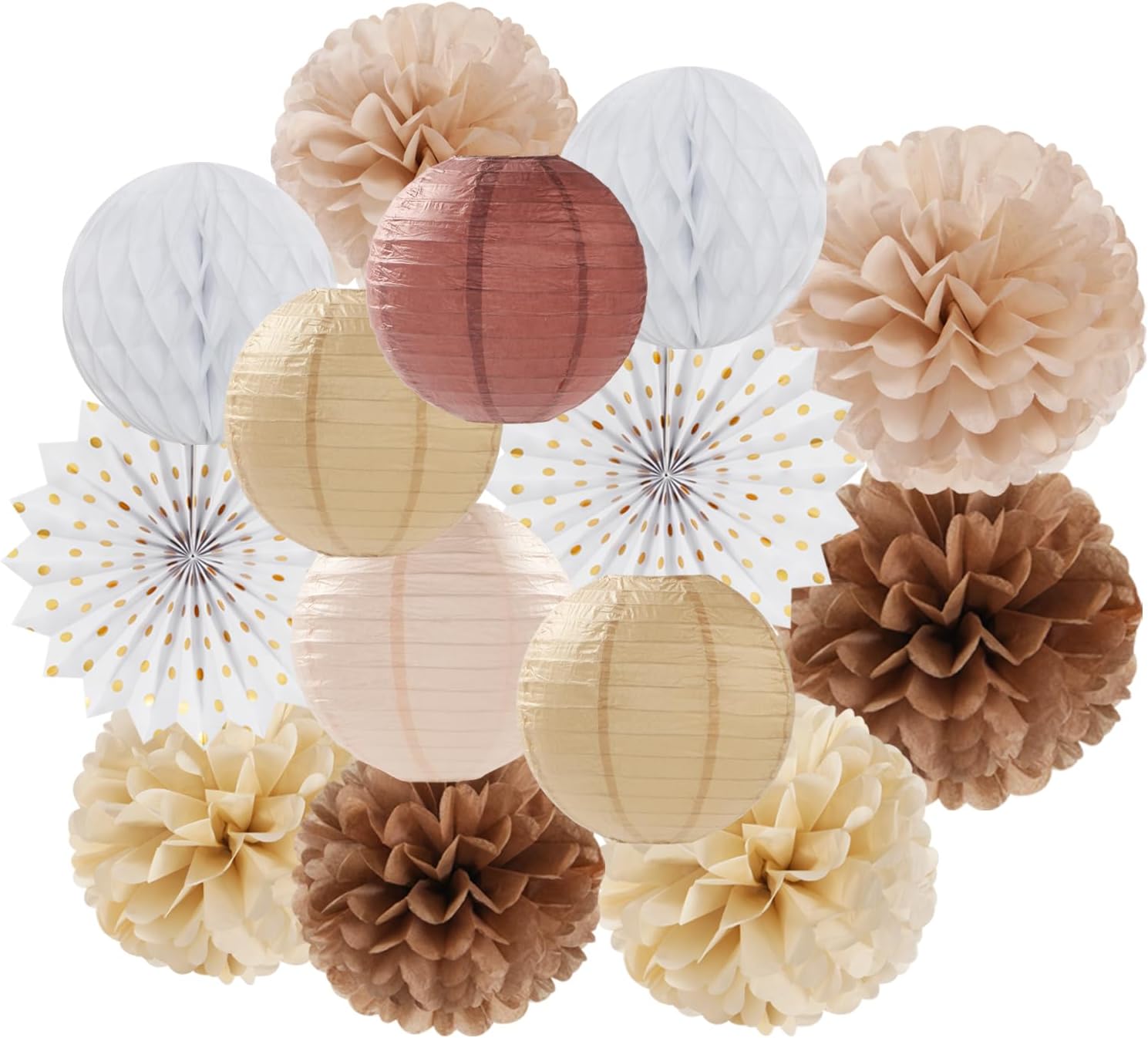 Boho Baby-Shower Party-Decorations Streamers-Lanterns - 14pcs White Brown Champagne Neutral