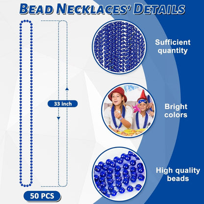50PCS Christmas Bead Necklace, Blue Bead Necklaces Stuff, 33" Mardi Gras Beads Necklace Costume