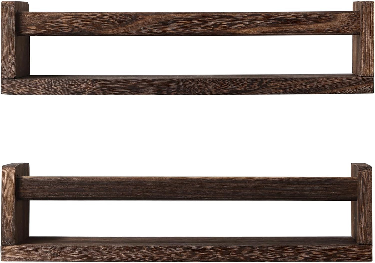 Nursery Book Shelves, Set of 2 Wood Floating Book Shelves for Kids Room, Kitchen Spice Rack, or