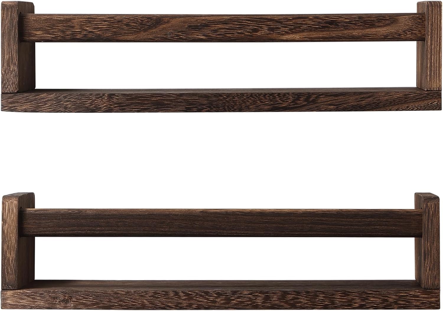Nursery Book Shelves, Set of 2 Wood Floating Book Shelves for Kids Room, Kitchen Spice Rack, or