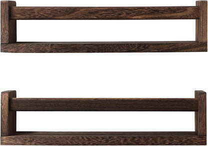 Nursery Book Shelves, Set of 2 Wood Floating Book Shelves for Kids Room, Kitchen Spice Rack, or