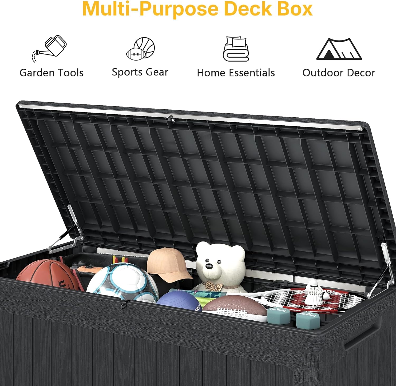 260 Gallon Deck Box Lockable, Outdoor Storage Box Waterproof and UV Resistant, Large Patio Storage