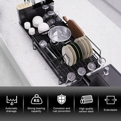 Runnatal Large Dish Drying Rack with Drainboard Set, Dish Rack, Extendable Dish Rack, Utensil