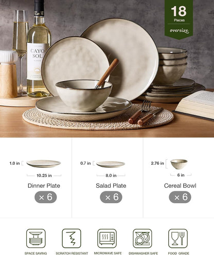 Famiware Dinnerware Sets for 6, Ocean Round 18-Piece Kitchen Plates and Bowls Sets, Microwave and