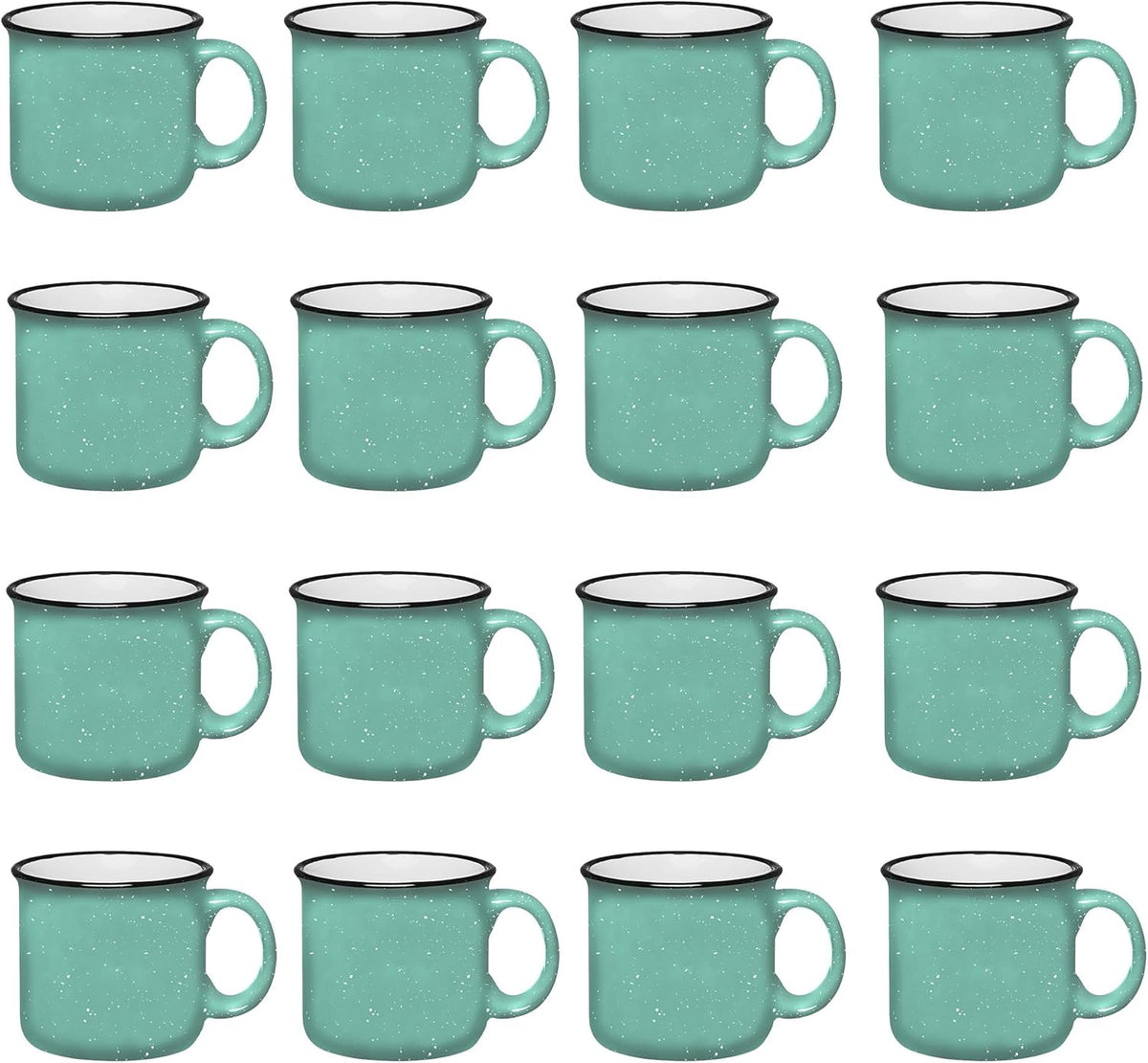 Set of 16 Ceramic Campfire Mugs – 15 Oz, Teal – Coffee & Tea Cups for Home, Work, Travel, Camping