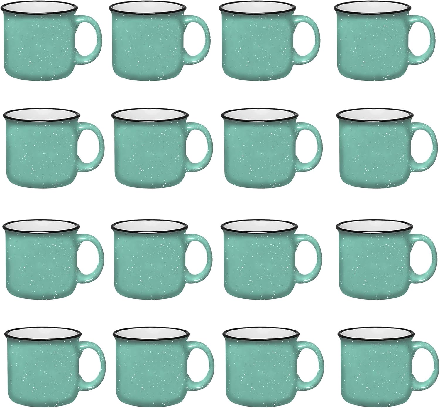 Set of 16 Ceramic Campfire Mugs – 15 Oz, Teal – Coffee & Tea Cups for Home, Work, Travel, Camping