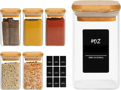 ComSaf 6Pcs 8oz Spice Jars with Label Trial Set, Glass Spice Jars with Bamboo Lids Supplementary