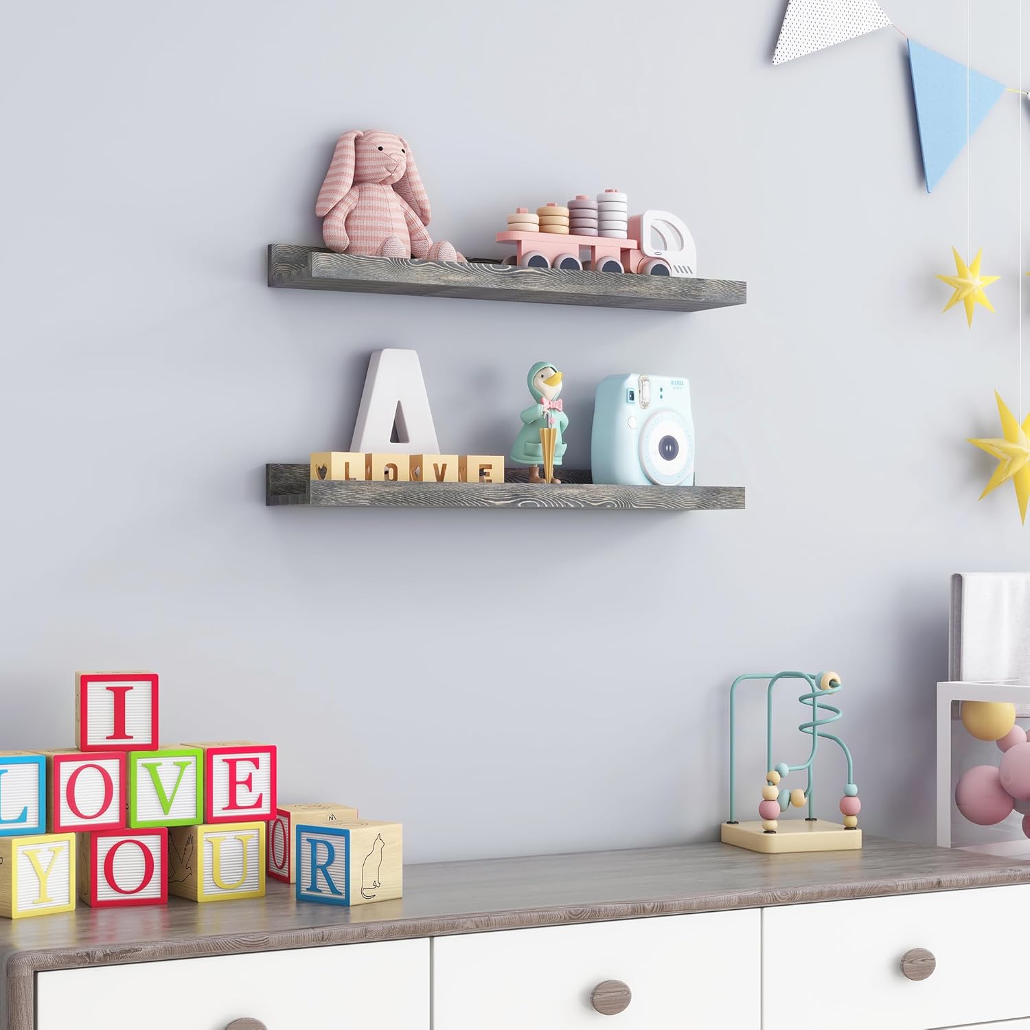 24 Inches Floating Shelves for Wall, Solid Pine Wood Picture Ledge Shelves, Wall Shelves with Lips