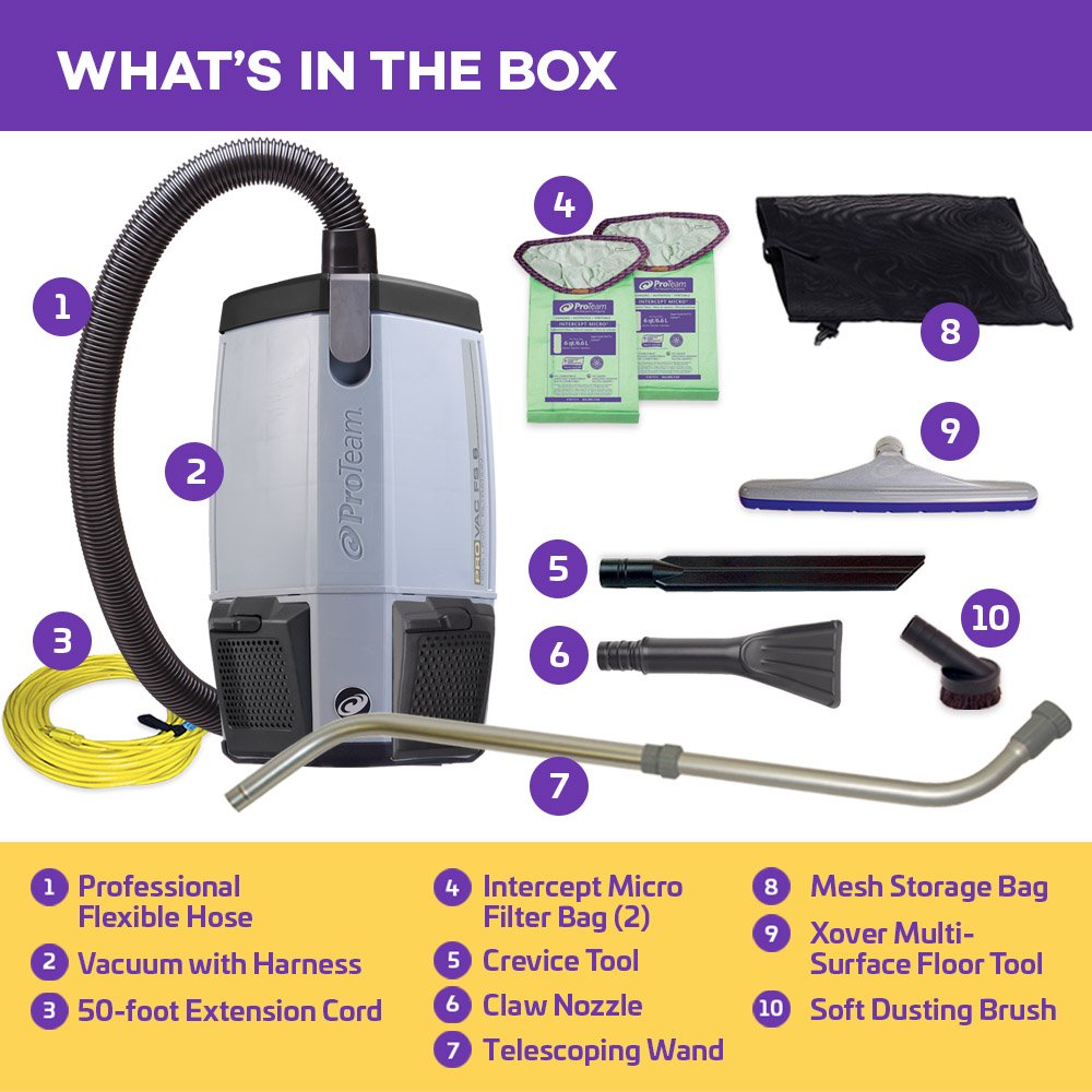 ProTeam Vacuum Backpack, ProVac FS 6 Commercial Backpack Vacuum Cleaner with HEPA Media Filtration