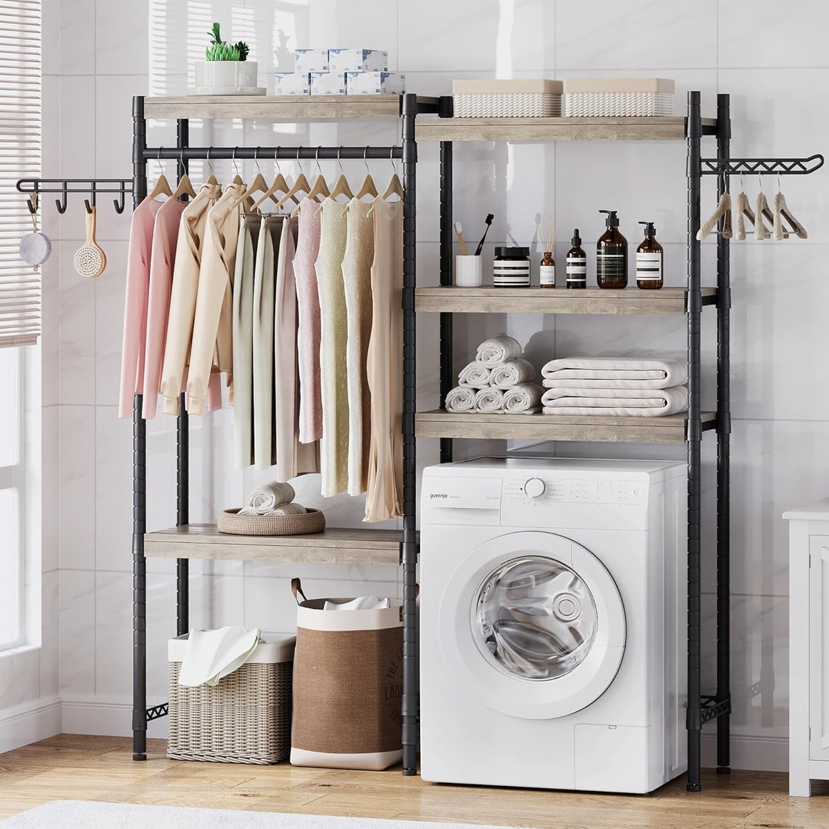 CABIHOME 5-Tier Over-The-Washer Shelf - Adjustable Height Laundry Organizer Space Saver