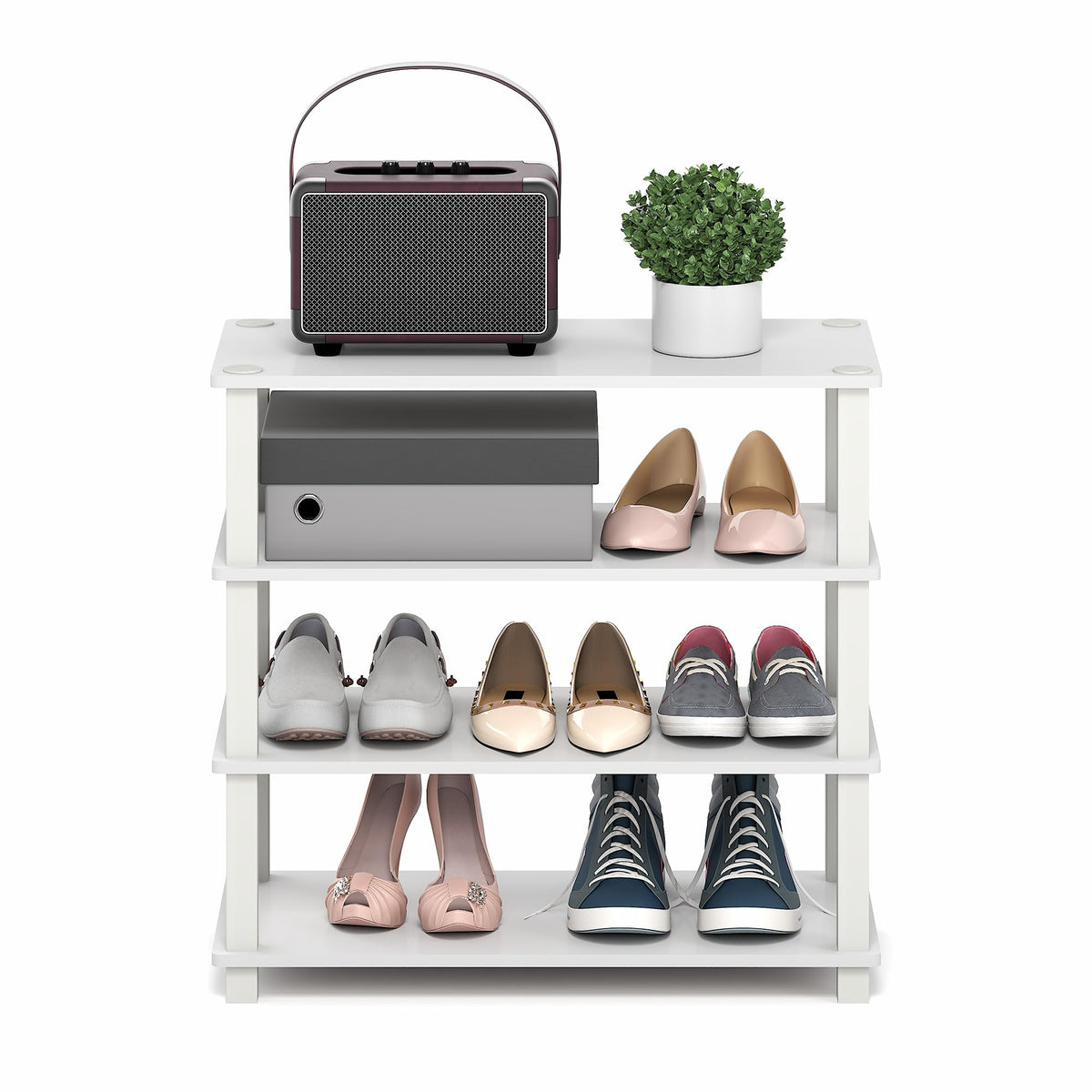 Furinno Turn-S-Tube Shoe Rack, 4-Tier Shoe Organizer, Shoe Storage, 11.6 x 23.6 x 22.3, for Closet