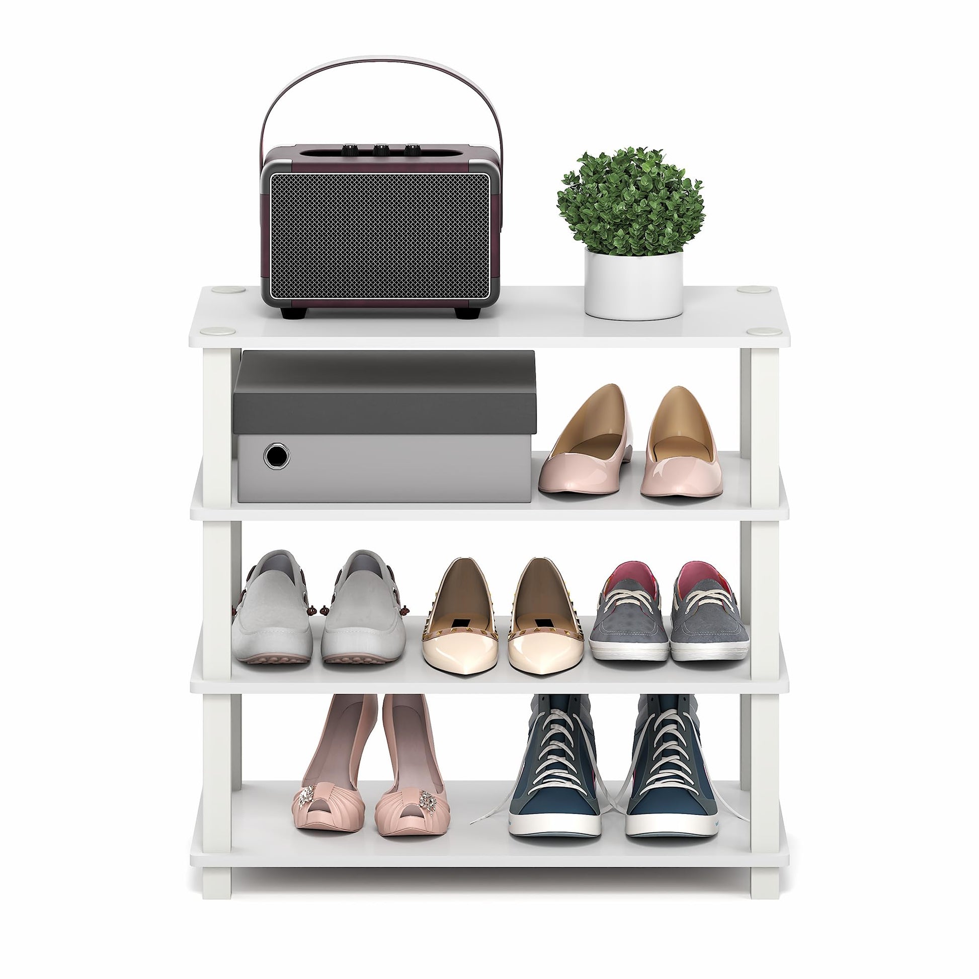 Furinno Turn-S-Tube Shoe Rack, 4-Tier Shoe Organizer, Shoe Storage, 11.6 x 23.6 x 22.3, for Closet