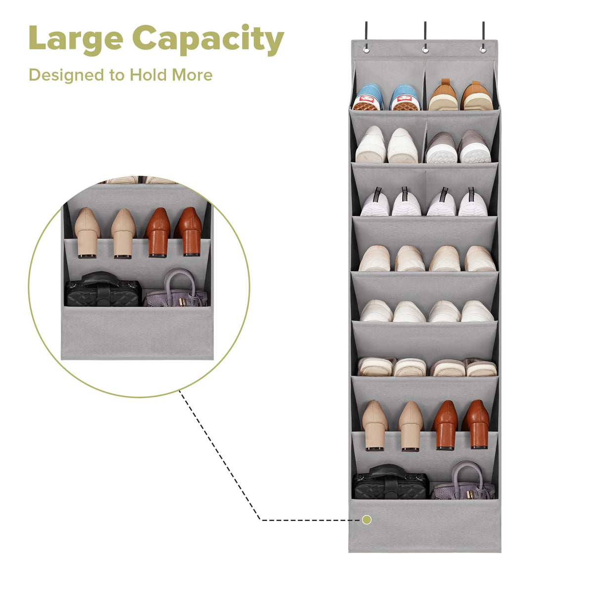 6 Pack Shoe Organizer with 6 Extra Large Pockets and 4 Large Pocket, Over the Door Sturdy Closet
