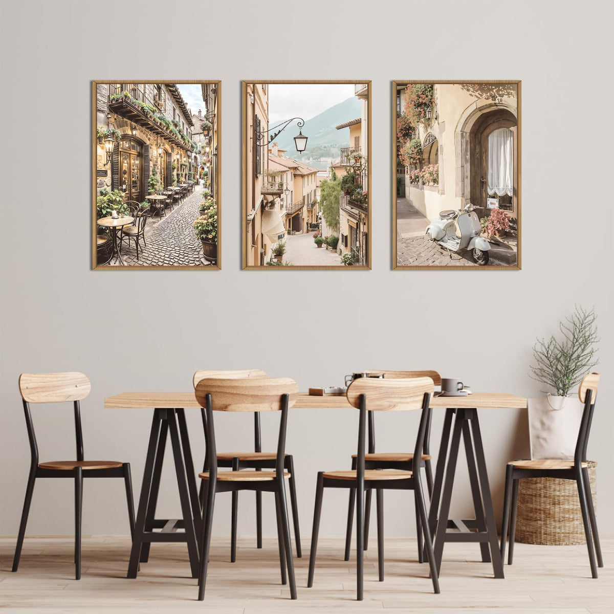 HPINUB Foreign Scenery Framed Canvas Wall Art Set,Vintage Travel City Wall Decor,Modern Minimalist