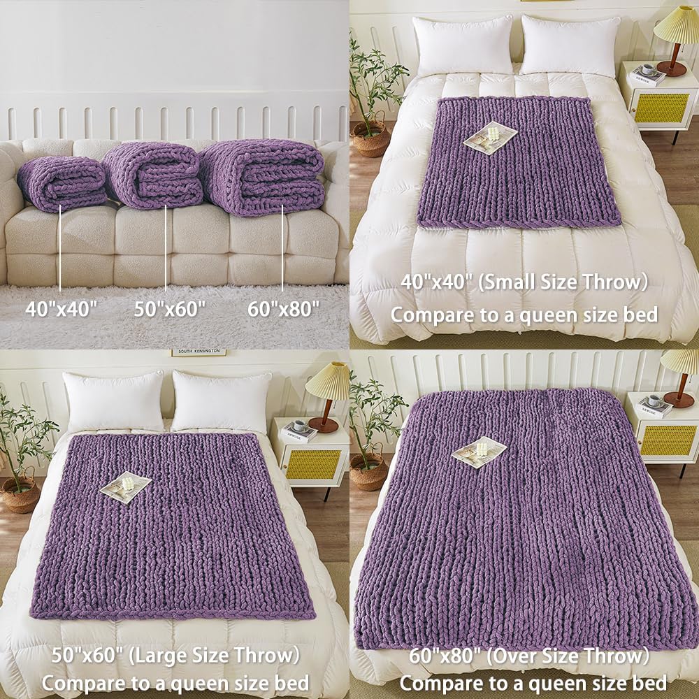 WESHIONGOO Chunky Knit Blanket Throw Knitted Throw Blankets for Couch Bed Fluffy Soft Blanket with