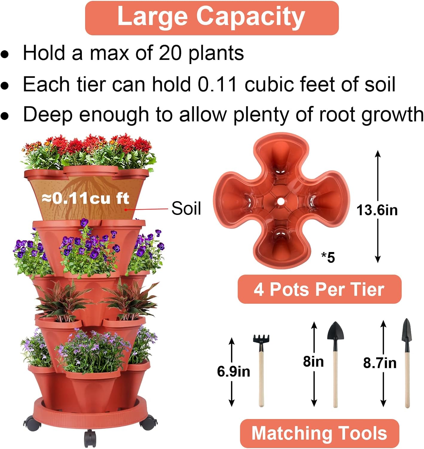 Vertical Planter 5 Tier Stackable Planters Garden Planters Strawberry Herb Flower and Vegetable