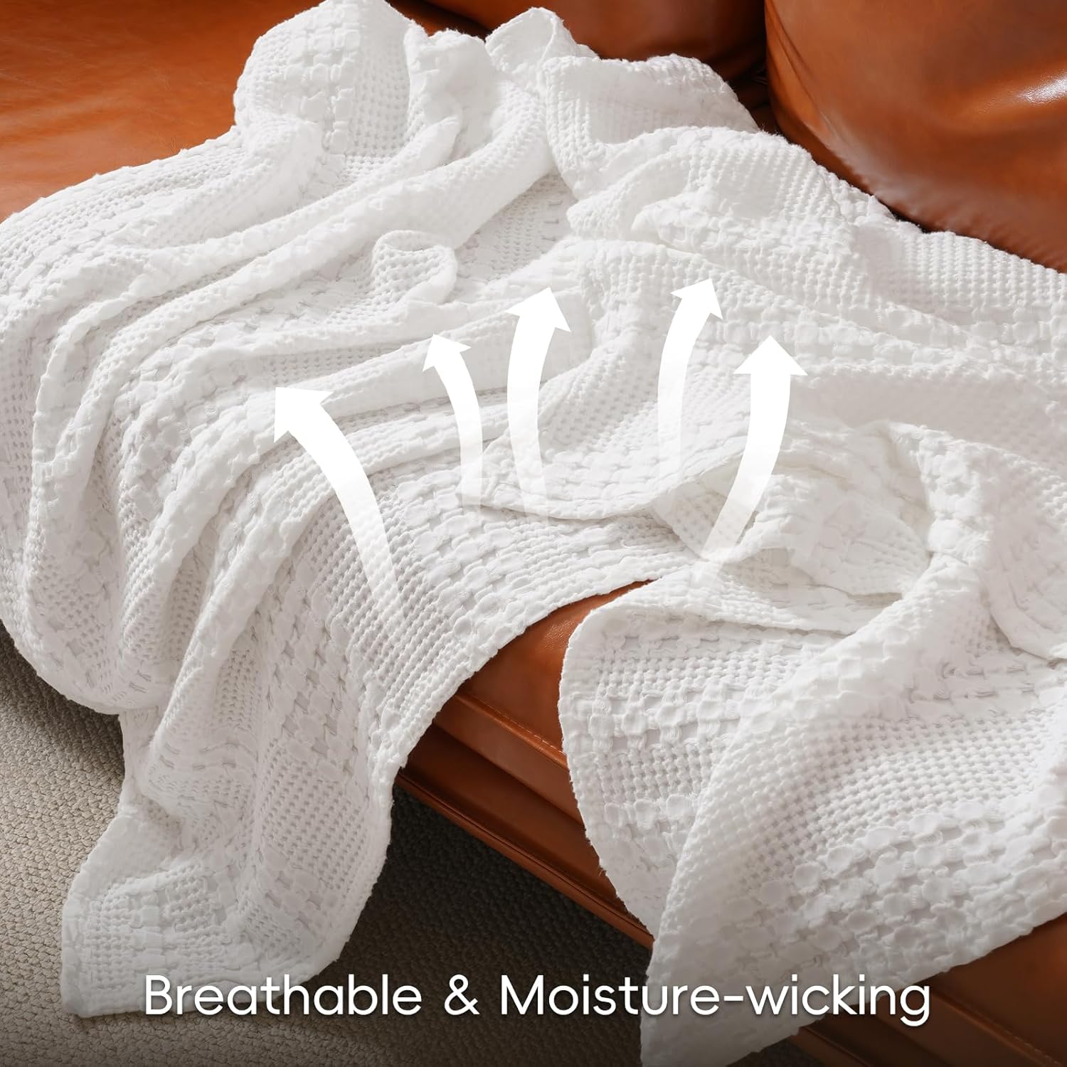 PHF 100% Cotton Waffle Weave Blanket Queen Size, Soft Lightweight Breathable Cozy Summer Blankets