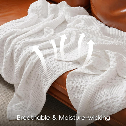 PHF 100% Cotton Waffle Weave Blanket Queen Size, Soft Lightweight Breathable Cozy Summer Blankets