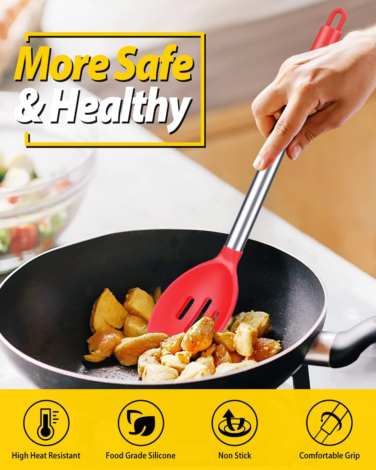 Pack of 2 Large Silicone Cooking Spoons,Non Stick Solid Basting Spoon,Heat-Resistant Kitchen