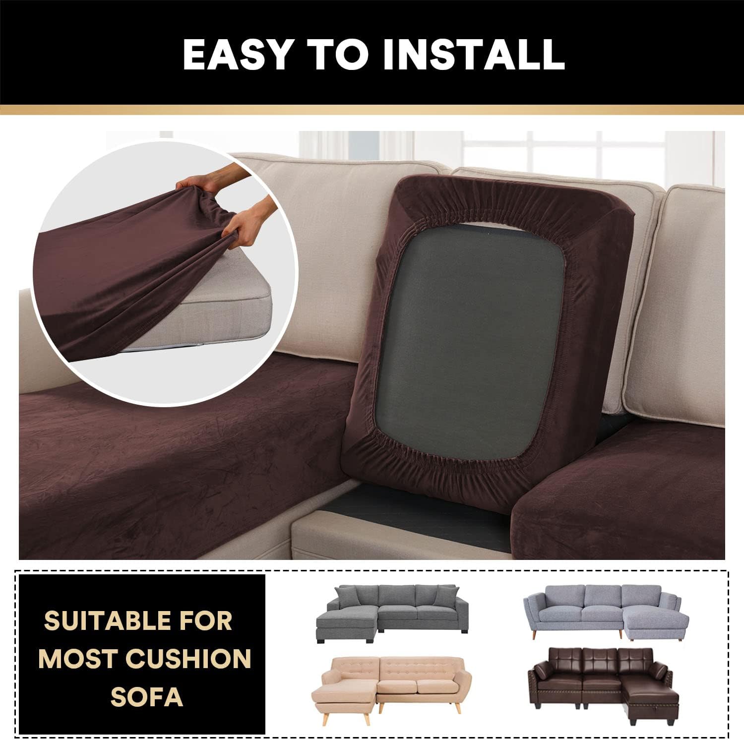 PrinceDeco Sectional Couch Covers 3 Pieces Velvet Sofa Covers L Shape Soft Couch Covers for