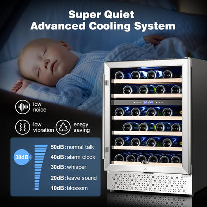 Tylza 24 Inch Dual Zone Wine Cooler Refrigerator, 46 Bottle Built-in or Freestanding, 24'' Wine