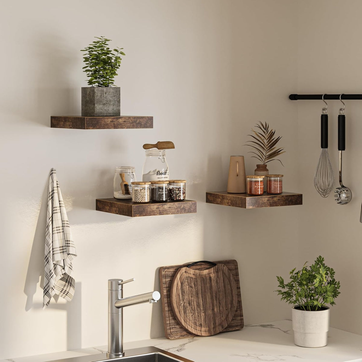 Square Floating Shelves for Wall, 12"W x 12"D x 1.2"H, Small Wooden Wall Mounted Display Shelf with