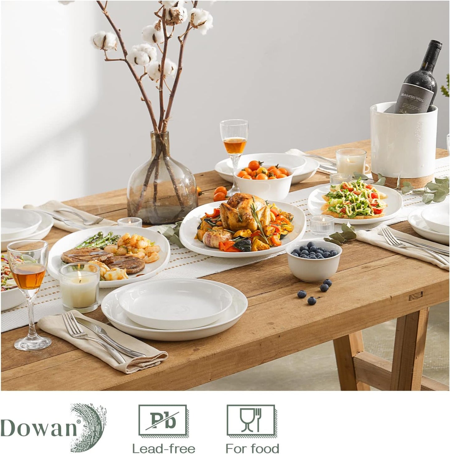 DOWAN Large Serving Platter, 16"/14"/12" Porcelain Platters for Entertaining Wedding Party, White