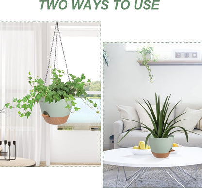 Hanging Planters for Indoor Outdoor Plants, 2 Pack Self Watering Hanging Pot with Drainage Holes &