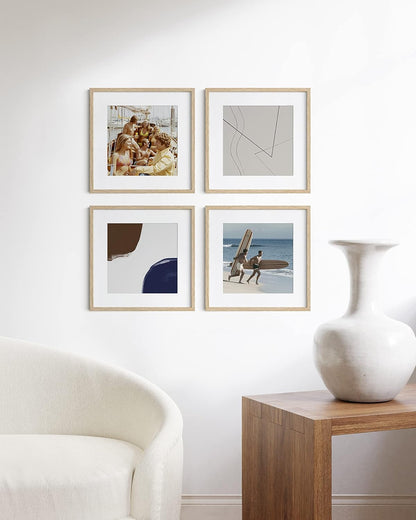 HAUS AND HUES Solid Oak Wood 16”x16” Picture Frames Matted to 12”x12” Set of 4-16x16 Frames for