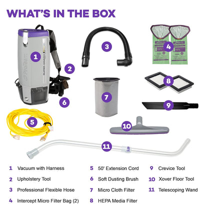 ProTeam Super Coach Pro 10 Backpack Vacuum Commercial with Telescoping Wand Tool Kit, 10 Quart