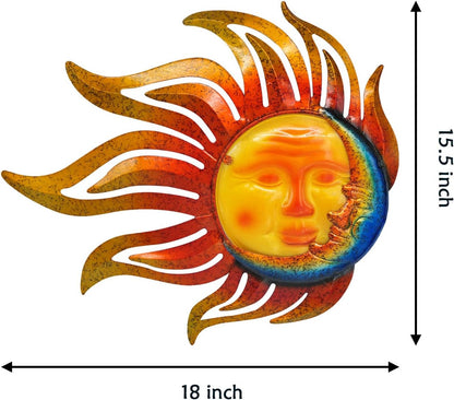 Sun Metal Wall Art Outdoor Decor Sun Moon Face Wall Decor Rust Proof Large Metal Sun(18Inch)