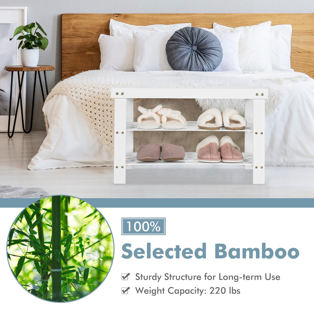 COSTWAY Bamboo Shoe Rack Bench 3-Tier Free Standing Wood Shoe Storage Organizer Shelf Holder Home