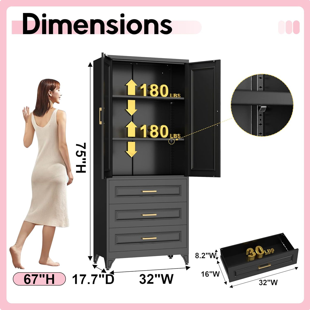 Pantry Kitchen Cabinet with Drawer, 75" Tall Pantry Storage Cabinet, Metal Storage Cabinets with