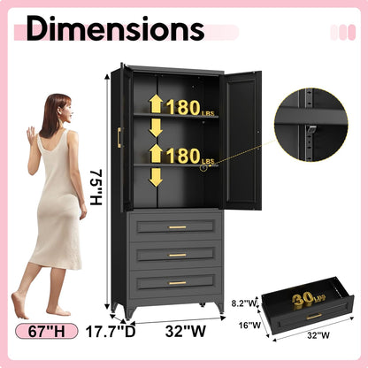 Pantry Kitchen Cabinet with Drawer, 75" Tall Pantry Storage Cabinet, Metal Storage Cabinets with