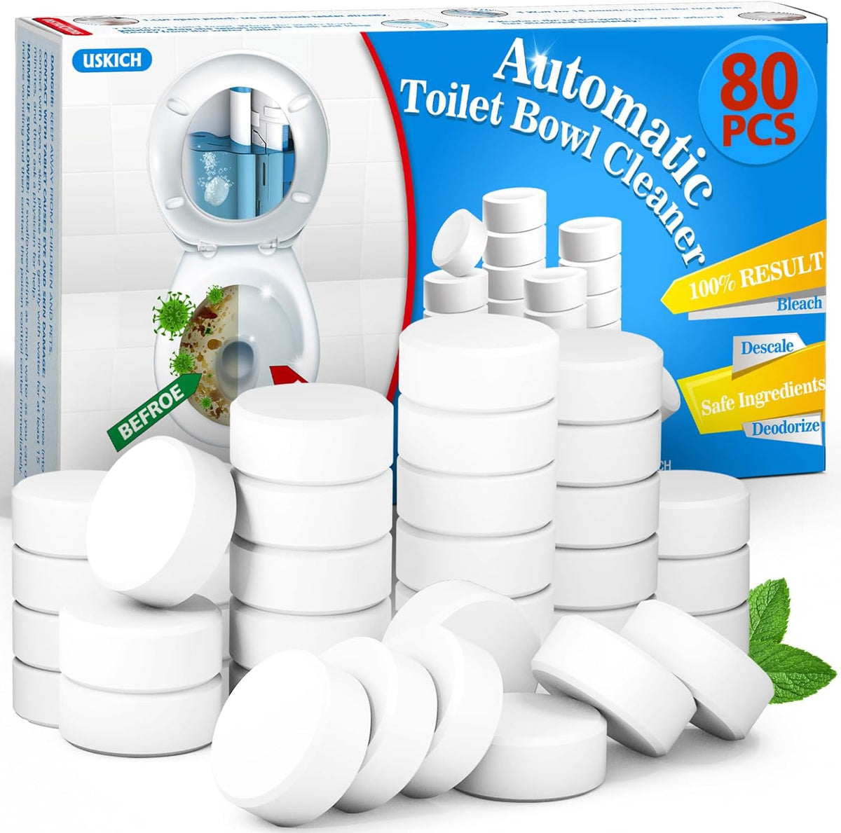 USKICH Toilet Bowl Cleaner - 80 PACK, Household Automatic Toilet Bowl Cleaners with Bleach