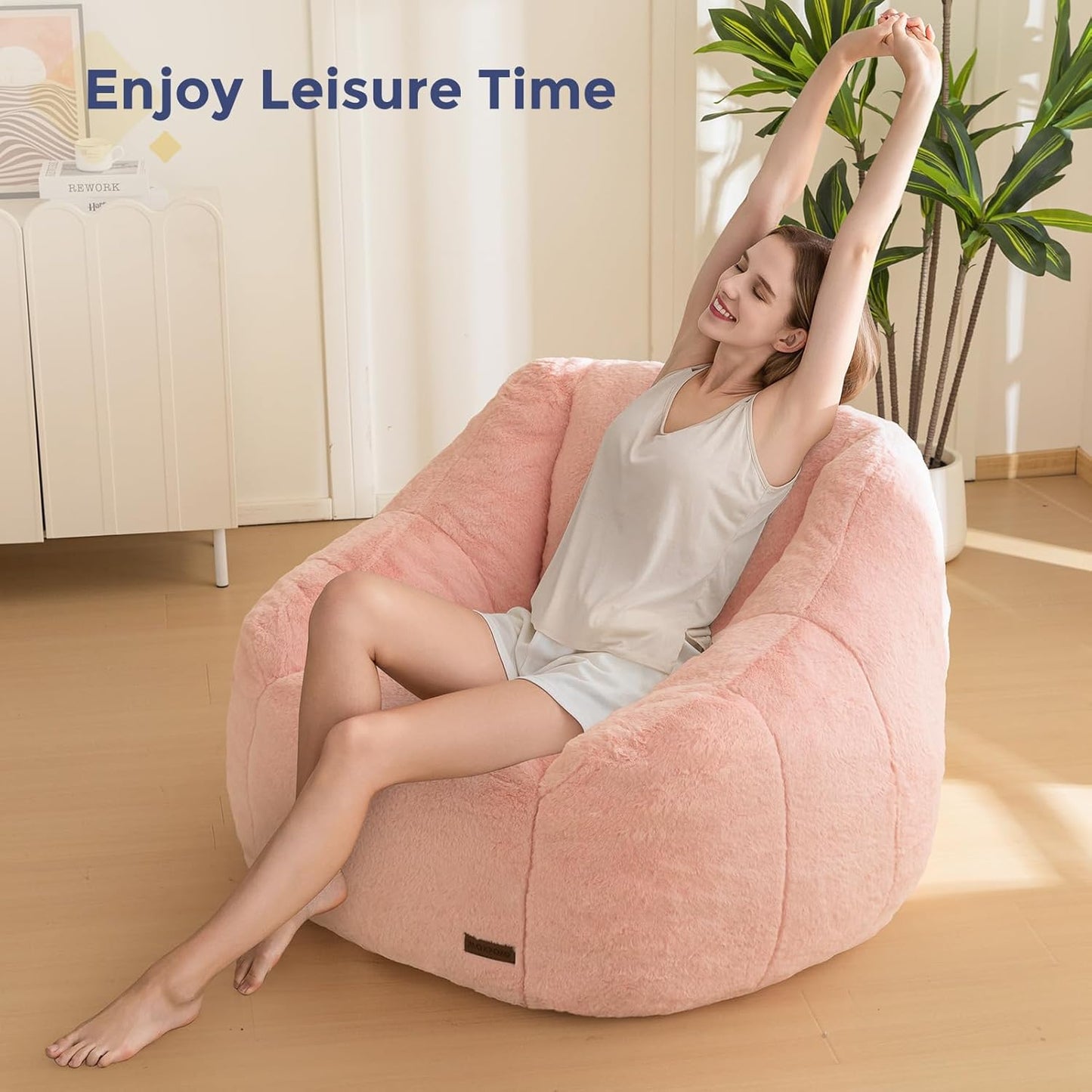 MAXYOYO Bean Bag Chair, Comfy Bean Bag Sofa with Back Support, Faux Fur Bean Bag Chair for Adults