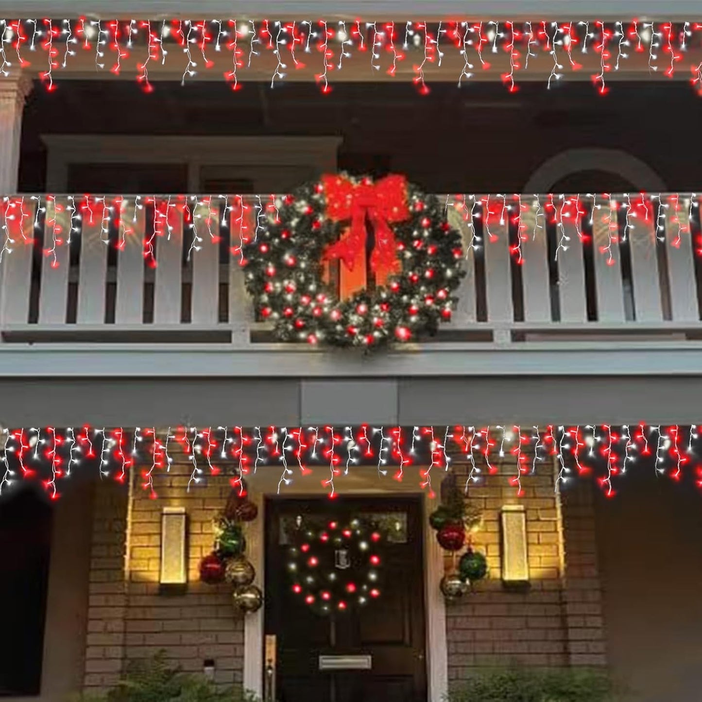 YEGUO 66ft 800 LED Red and White Icicle Lights Outdoor Waterproof, 160 Drops Icicle String Lights