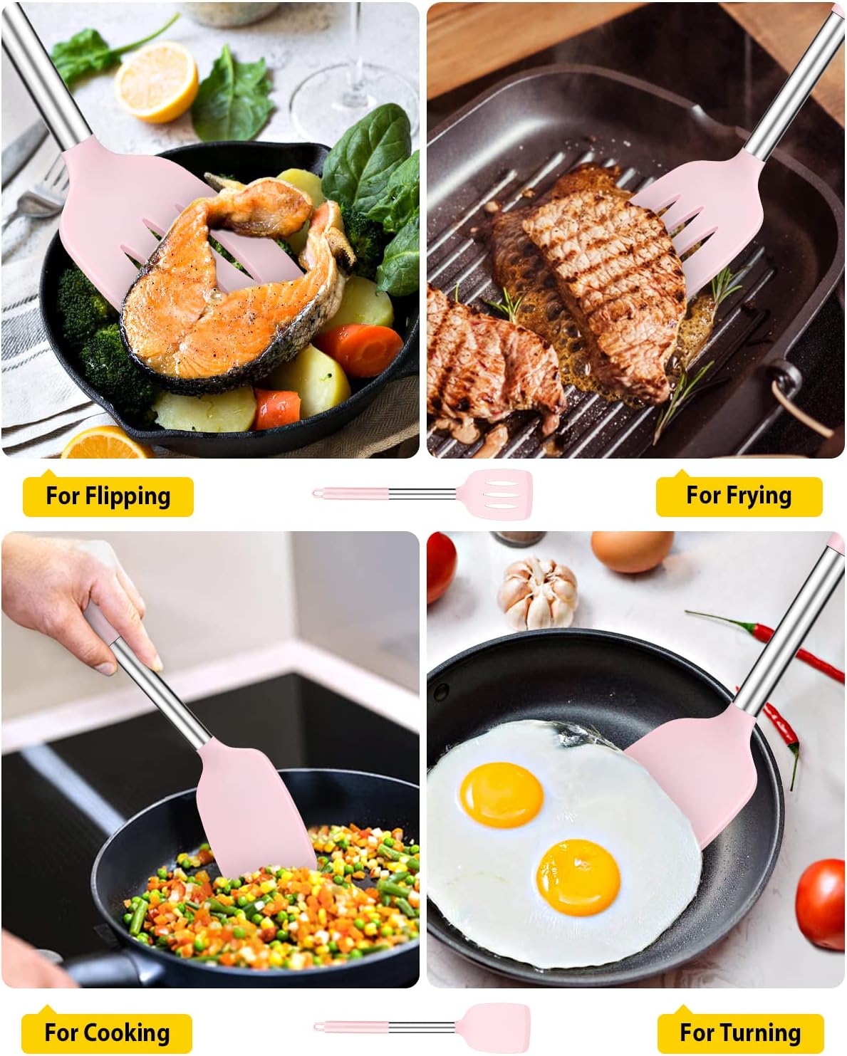 Pack of 2 Silicone Solid Turner, Non Stick Slotted Kitchen Spatulas, High Heat Resistant BPA Free