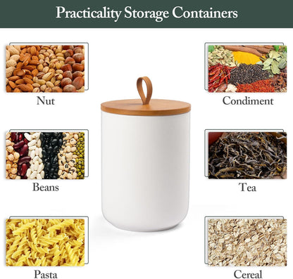 Ceramic Canisters Sets for Kitchen, Airtight Canister with Bamboo Lid, Ceramic Coffee Canister