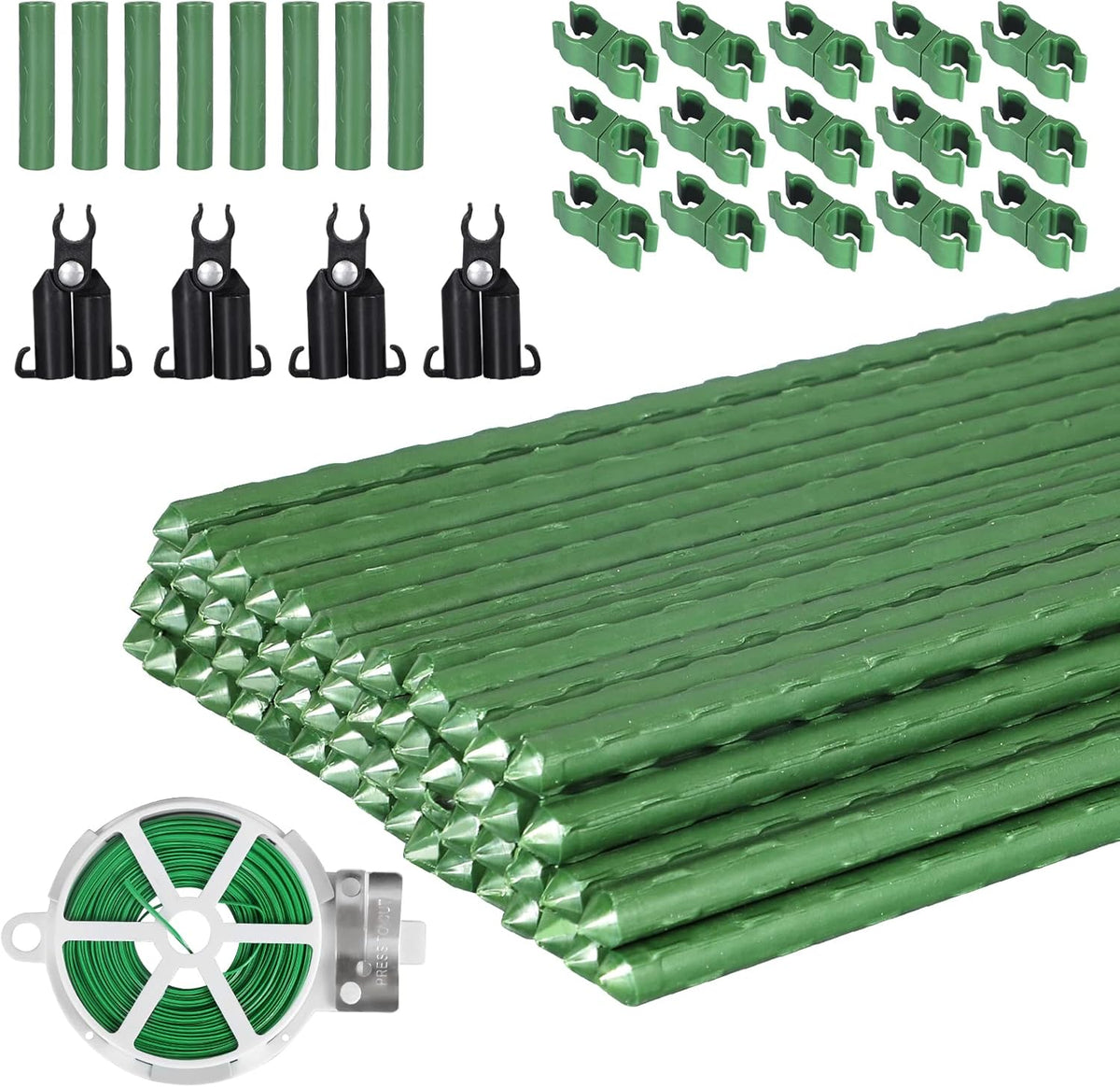 Garden Stakes 60 Pack, 16 Inch Each, DIY 3ft 4ft 5ft 6ft 7ft Sturdy Steel Plant Stakes with 50