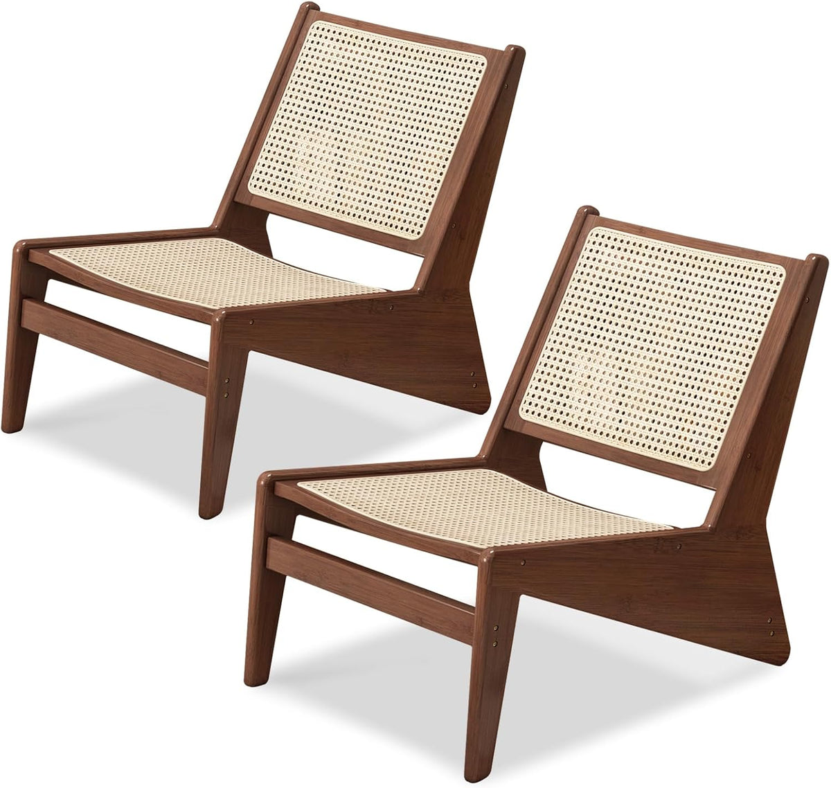 Rattan Chair 2Pcs, Mid-Century Accent Chair, Rattan Lounge Chair for Living Room, Boho Side Corner