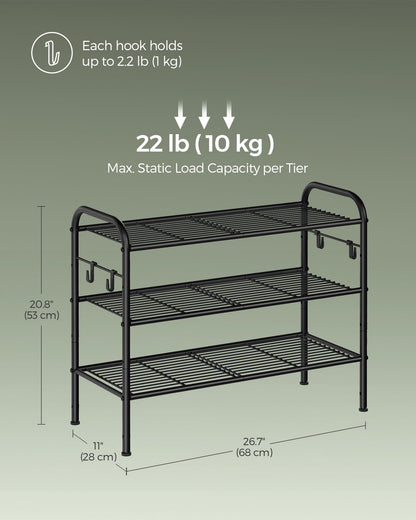 SONGMICS 3-Tier Metal Shoe Rack, Shoe Orgainzer, 26.7" Wide, Holds 12 Pairs