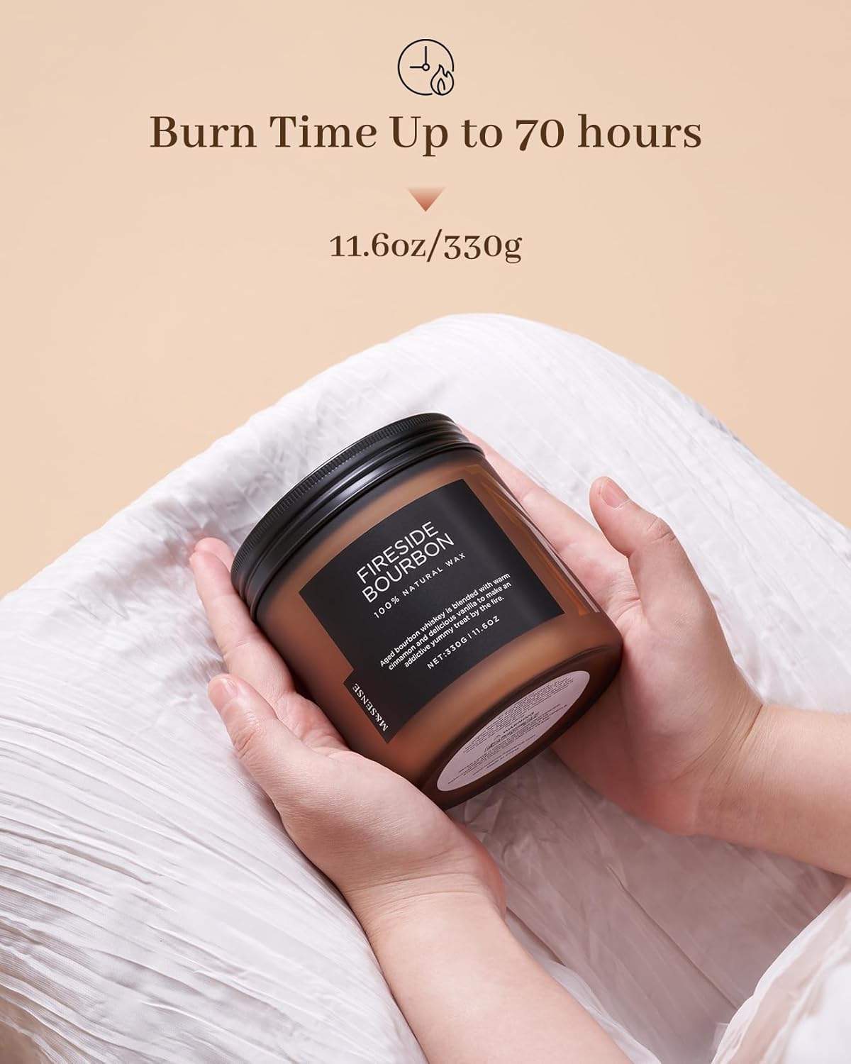 M&SENSE Fireside Bourbon Jar Candle, 11.6oz Clean Soy Wax Up to 70 Hours Burn Time Smoky Scent 2