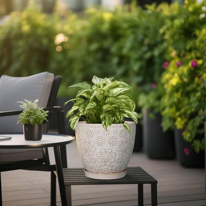 Ceramic Planter 8 Inch Plant Pot with Drainage Hole and Saucer Ceramic Pots for Indoor Plants