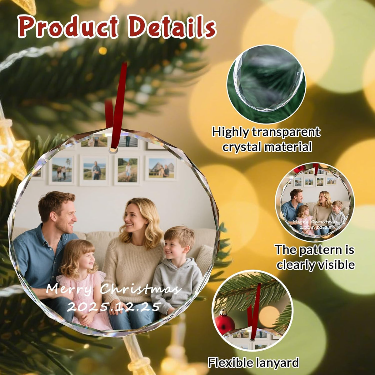 Custom Christmas Ornament Glass-Personalized Christmas Ornaments with Photo/Name/Date/Text,Wedding