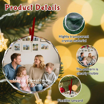 Custom Christmas Ornament Glass-Personalized Christmas Ornaments with Photo/Name/Date/Text,Wedding
