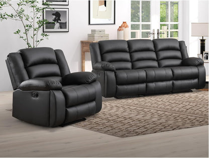EBELLO Faux Leather Manual Recliner Sofa Set, 3 Seat Reclining Sofa, Couch Furniture Set for Living