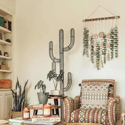 Artificial Eucalyptus Wall Decor Fake Greenery Leaves Stems Wall Hanging Plants on 16.5 inch Wooden
