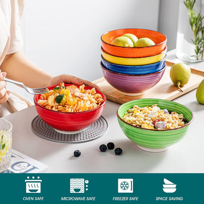 vancasso Bonita Cereal Bowls Set of 6-27 Oz Ceramic Soup Bowls, Microwave & Dishwasher Safe, 6 Inch